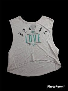 Y2K Young Reckless Love Womens Crop Tank Top One Size White Raw Hem Cut Off Look